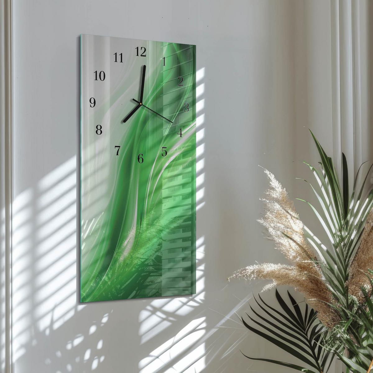 WANDUHR aus Glas 30x60 cm - Abstraktion - Grün, Glas (30/60/0.4cm) - TULUP