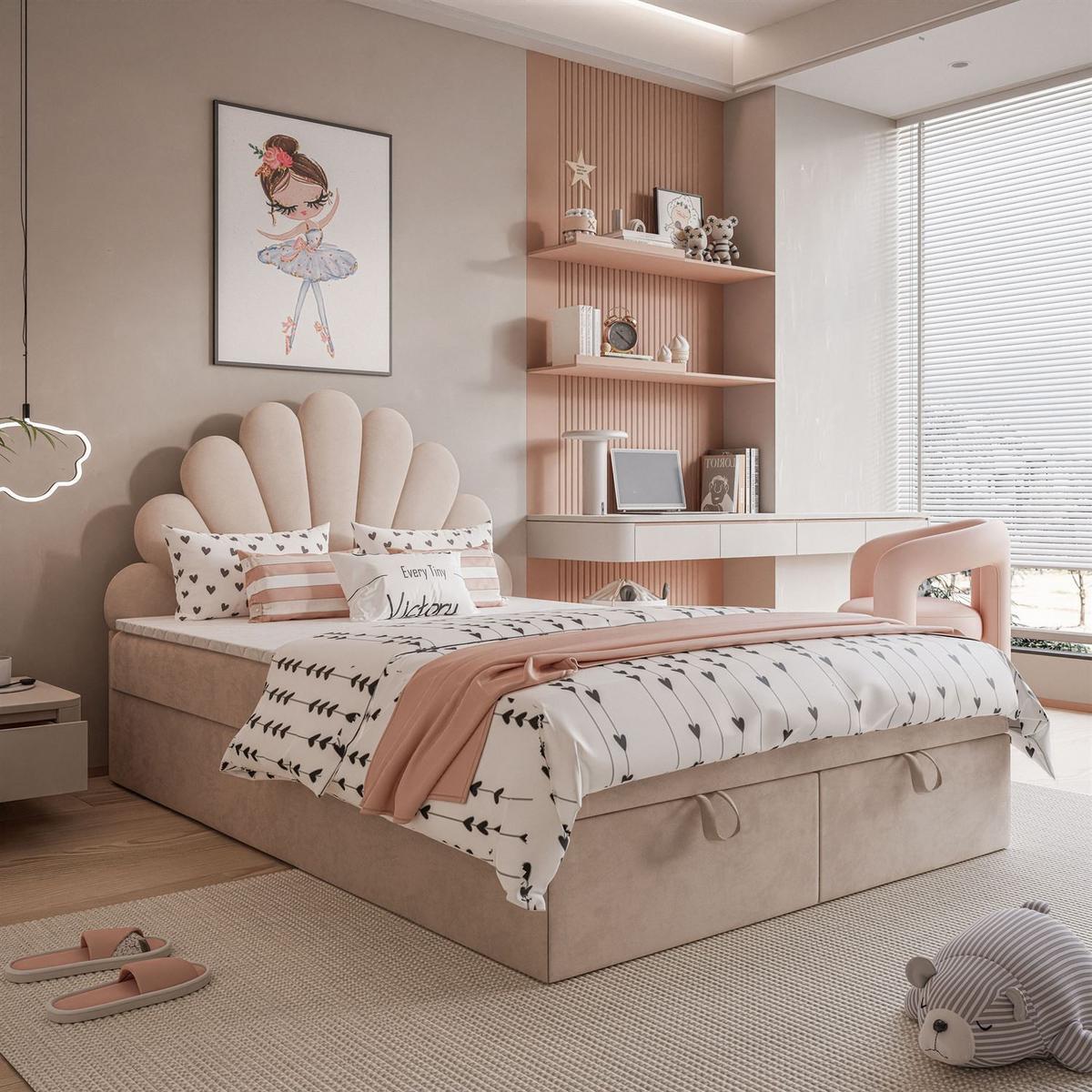KONTINENTALBETT ASHLEY II mit Federkernmatratze 140x200 cm, Stoff: French Velvet 673, Topper: ja - Beige, Textil (140/200cm) - Lookway