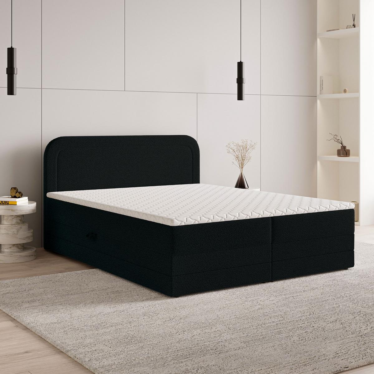 BOXBETT ARMEL 180x200 cm mit Matratze und Topper - Schwarz - Schwarz, Holz (180/200cm) - MASSENO