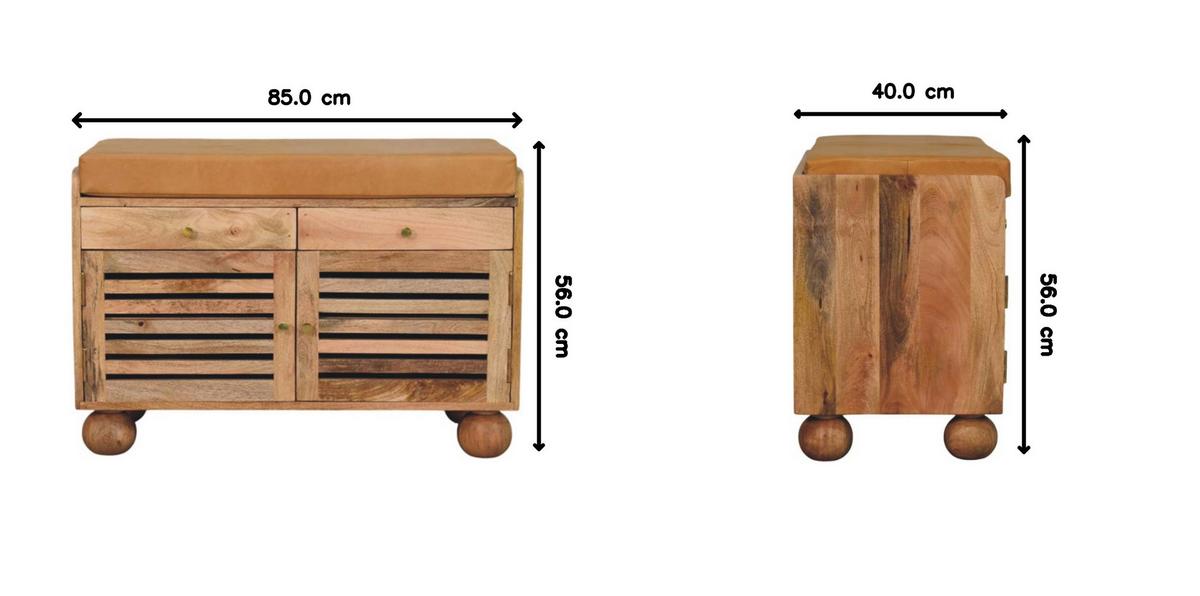 REGAL mit Eichenoptik-Finish, 2 Schubladen, 4 Ablagen, 2 Türen, hellbraun. - Hellbraun, Leder/Holz (85/56/40cm) - Artisan Furniture