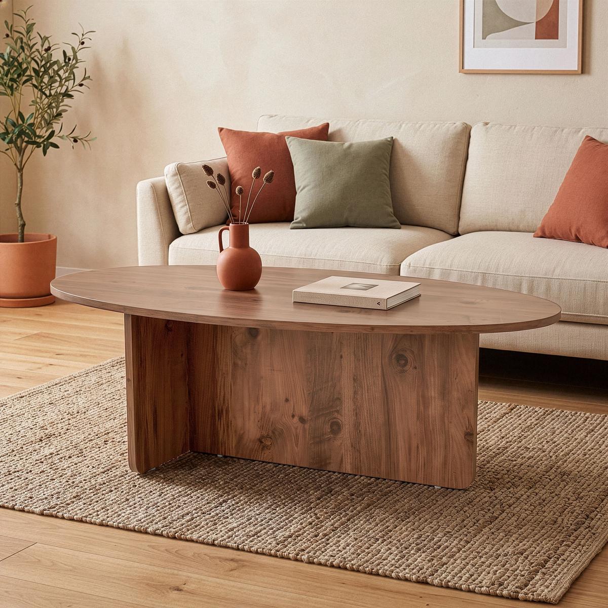 COUCHTISCH mit ovaler Platte L125 cm 65/120/40 cm - Kieferfarben, Holzwerkstoff (70/65/40cm) - Calicosy