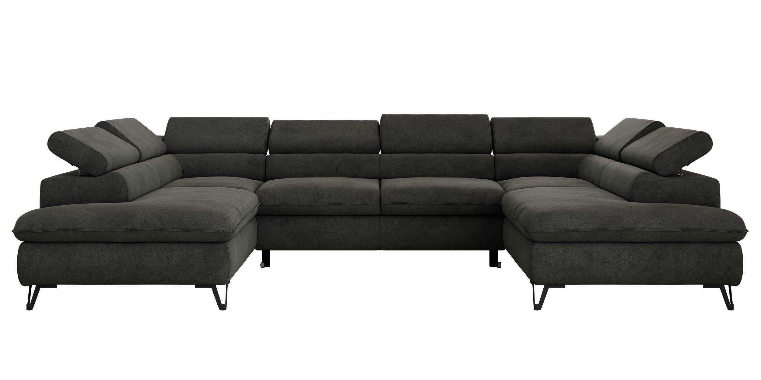 WOHNLANDSCHAFT PABLO U Velvet Dunkelgrau mit Topper T25 - Dunkelgrau/Schwarz, Textil/Metall (346/76/208cm) - MKS