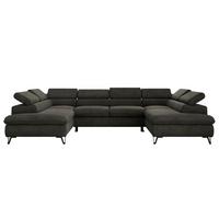WOHNLANDSCHAFT PABLO U Velvet Dunkelgrau - Dunkelgrau/Schwarz, Textil/Metall (346/76/208cm) - MKS