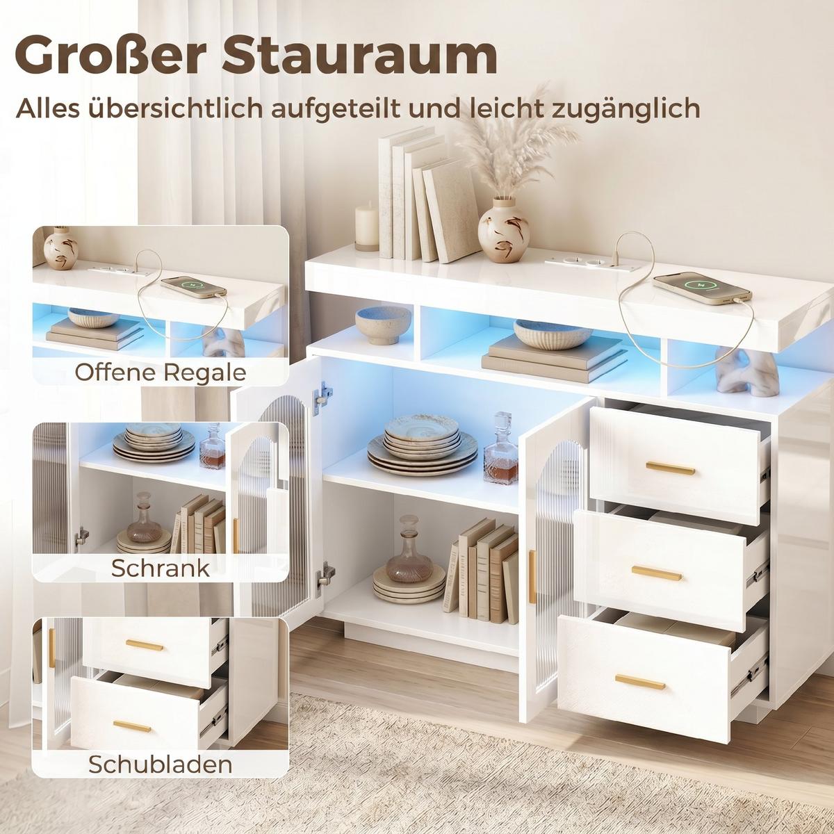 SIDEBOARD MDF Weiß - Weiß Hochglanz/Goldfarben, Holzwerkstoff/Metall (35/80/100cm) - HOMCOM