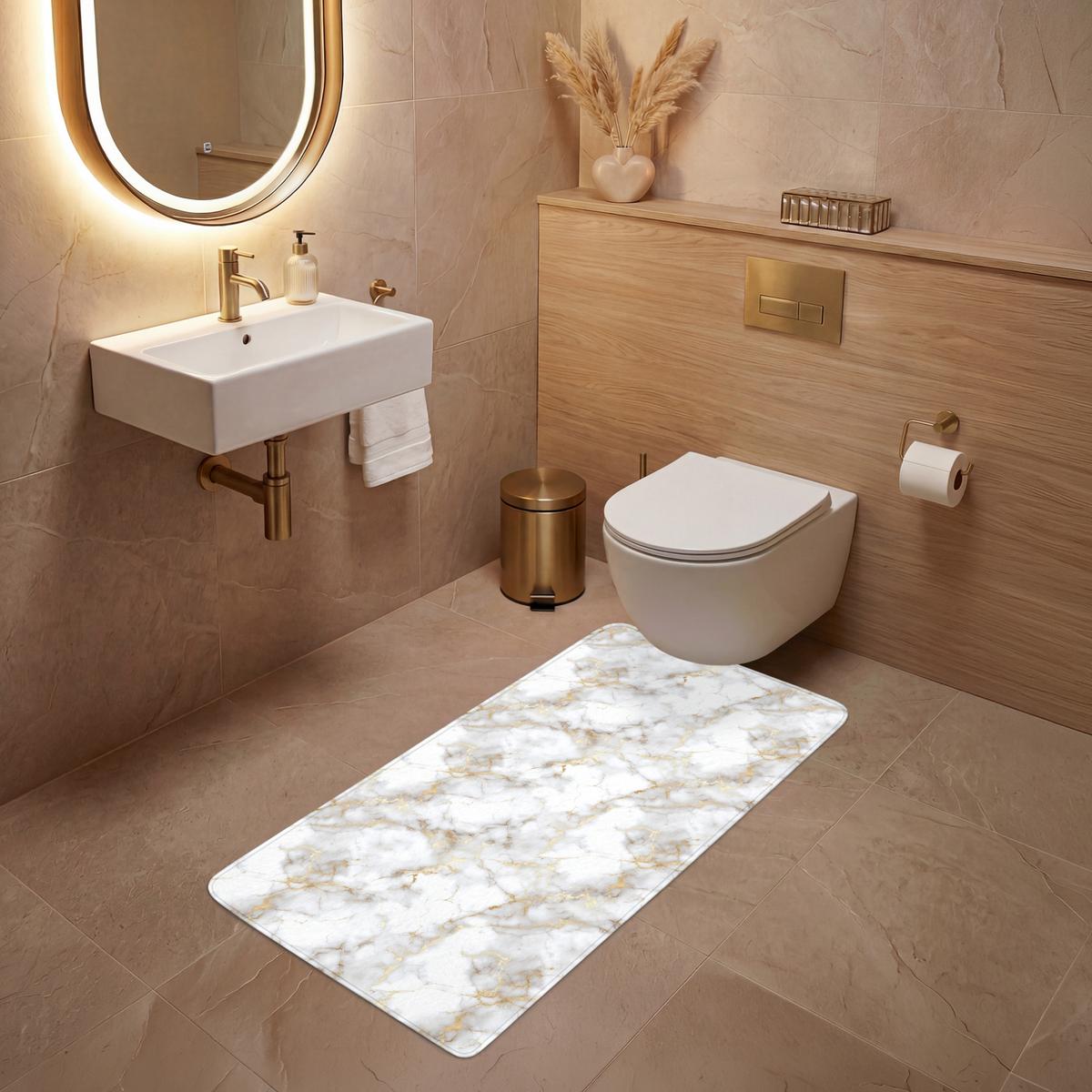 WC-VORLEGER Goldene Adern - Marmor - Weiß Toilettenvorleger 60x120 cm - Weiß, Textil (60/1cm) - OnlyWow