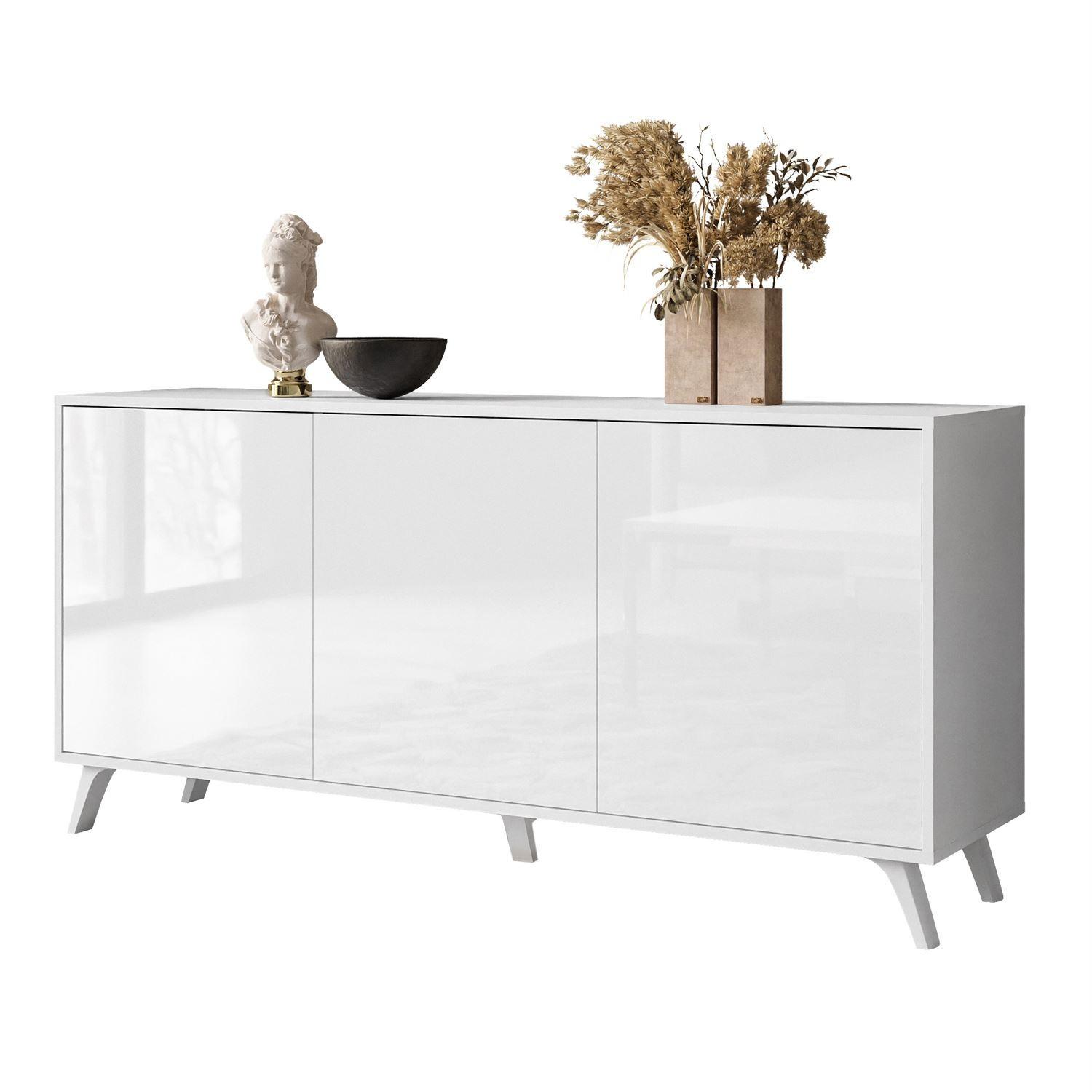 SIDEBOARD SANAYI auf weißen Beinen, Hochglanz Weiß/Weiße Beine - Weiß, Holzwerkstoff (154/72/40cm) - Lookway