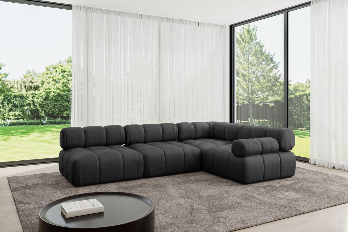 ECKSOFA modulares Sofa Mende-L2 - 285x190x70 cm Schwarz Velours - Schwarz, Holzwerkstoff/Textil (285/190cm) - ALTDECOR