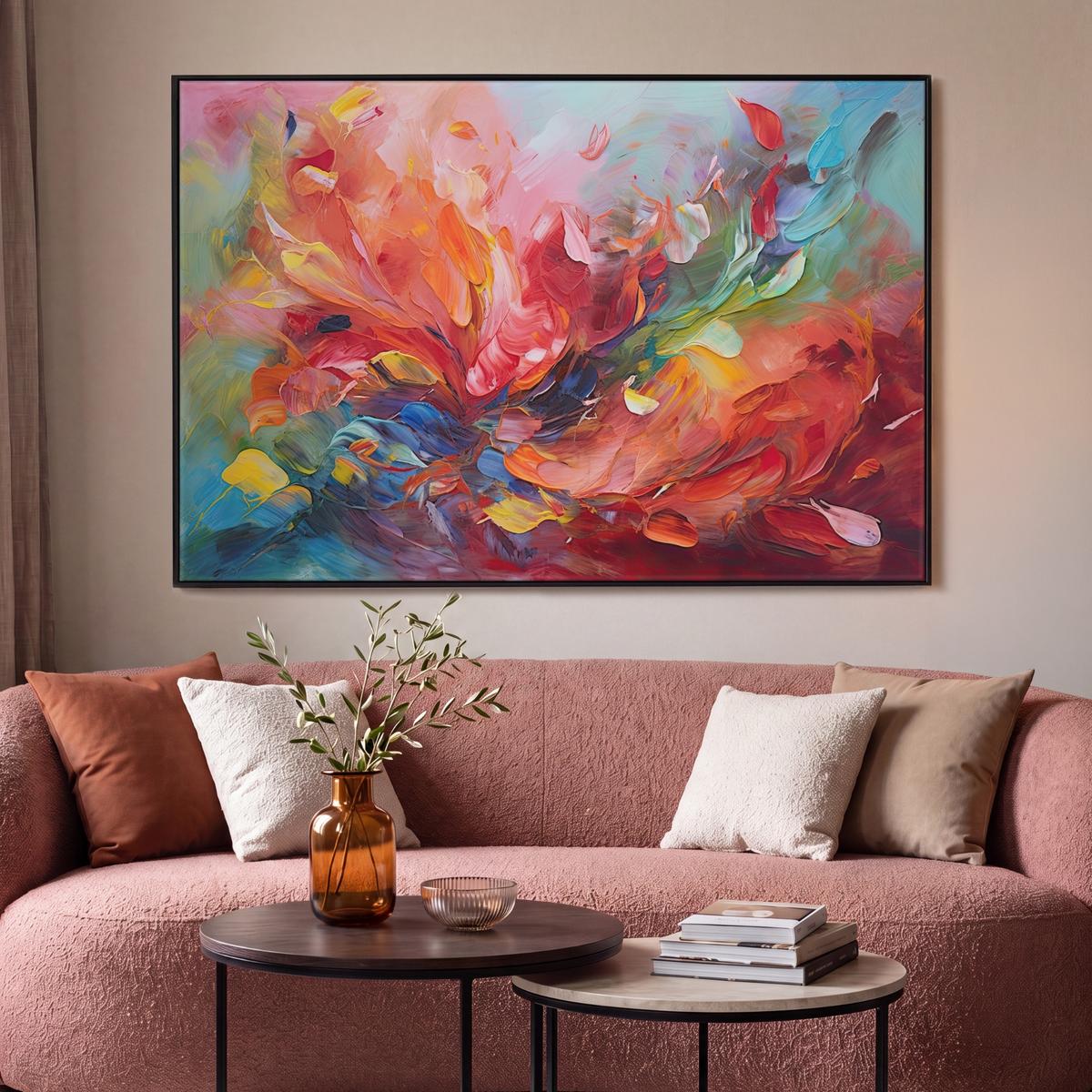 LEINWAND Bilder mit Rahmen - Ölgemälde - Kunst - Abstrakt - Farbenfroh - 120x80 - Altrosa, Textil (120/80cm) - MuchoWow