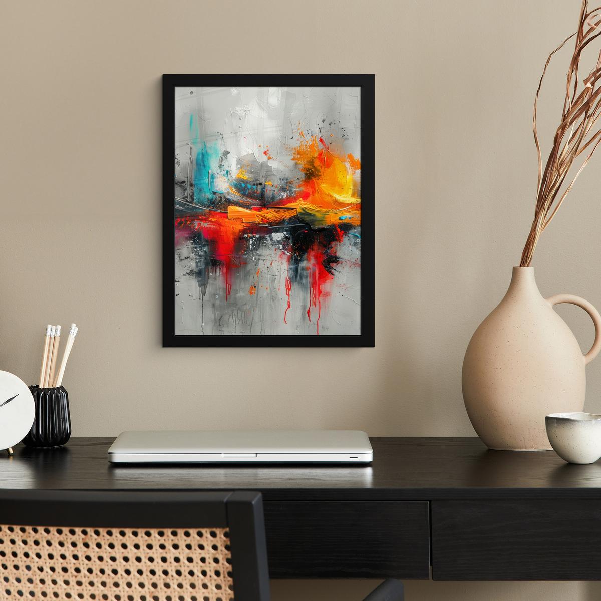 POSTER MIT RAHMEN Moderne Kunst - Orange - Grau - Abstrakt Bilderrahmen 30x40 cm - Hellgrau, Papier (30/40cm) - MuchoWow