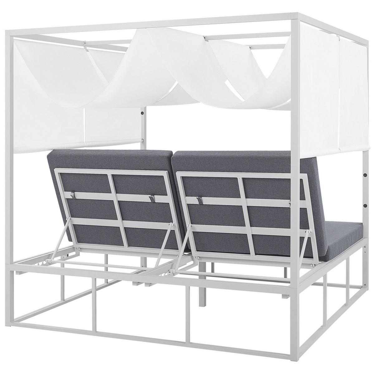 SONNENBETT mit Sonnendach Aluminium weiß Auflagen grau verstellbar PALLANZA - Weiß/Grau, Metall (195/196/196cm)