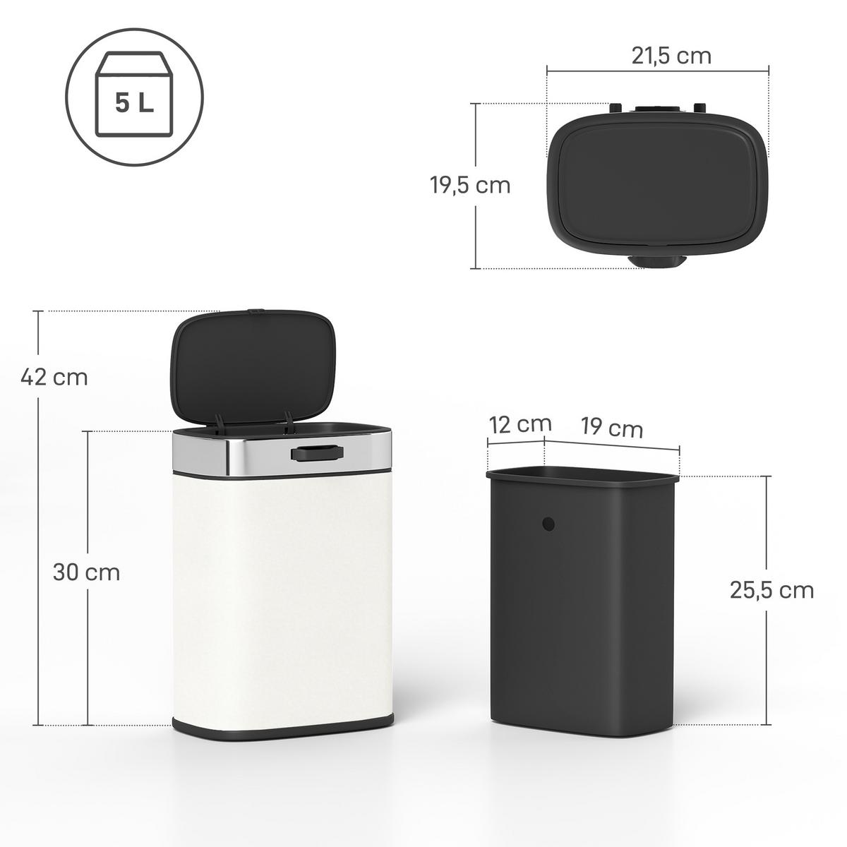 MÜLLEIMER Edelstahl Kunststoff Cremeweiß - Weiß, Metall (19.5/30/21.5cm) - HOMCOM