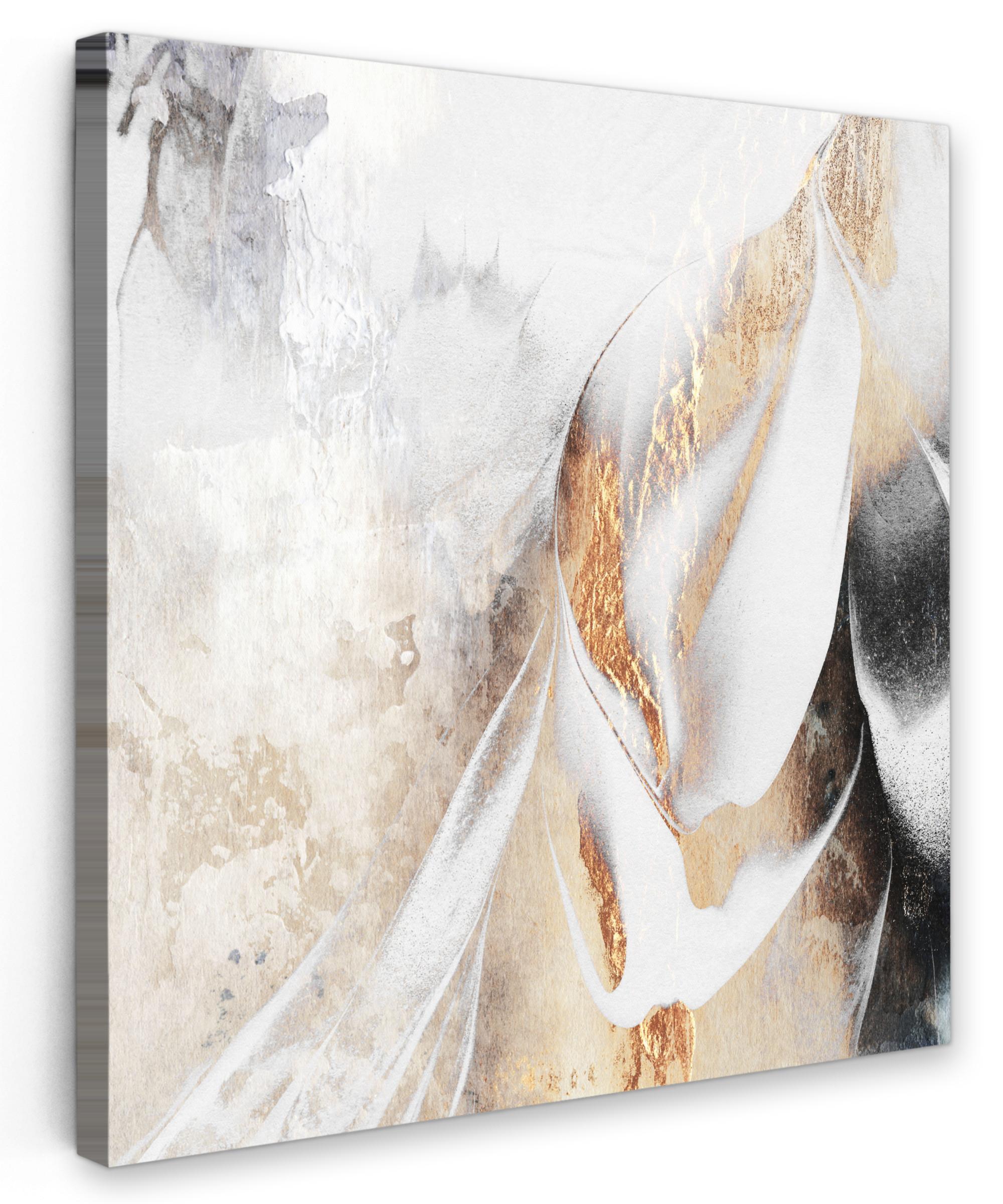 LEINWANDBILD Luxus - Abstrakt - Gold - Weiß Wandbild Wohnzimmer 50x50 cm - Goldfarben, Textil (50/50cm) - MuchoWow
