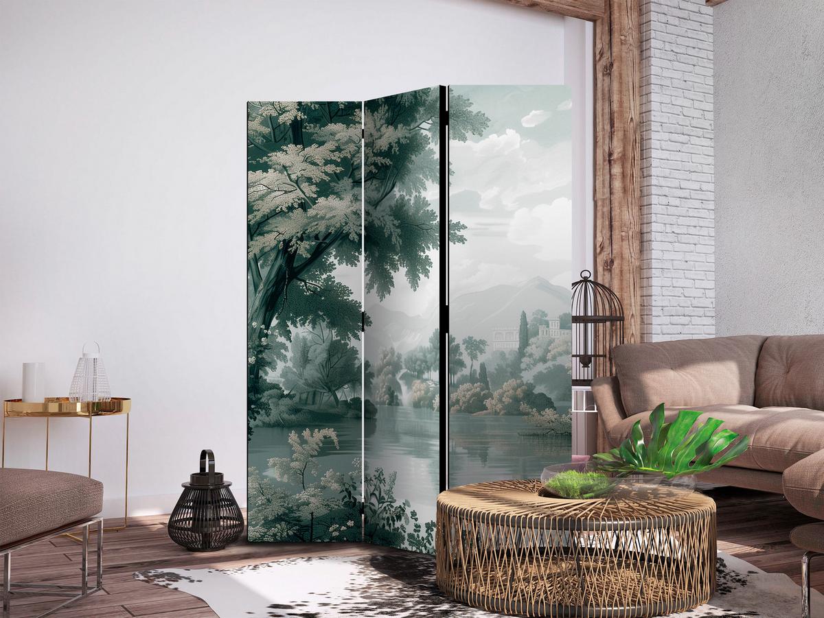 PARAVENT Einseitig Bedruckter 3-tlg 135x172 cm Landschaft mit Park - Grün, Holz/Textil (135/172/3cm) - Muralo