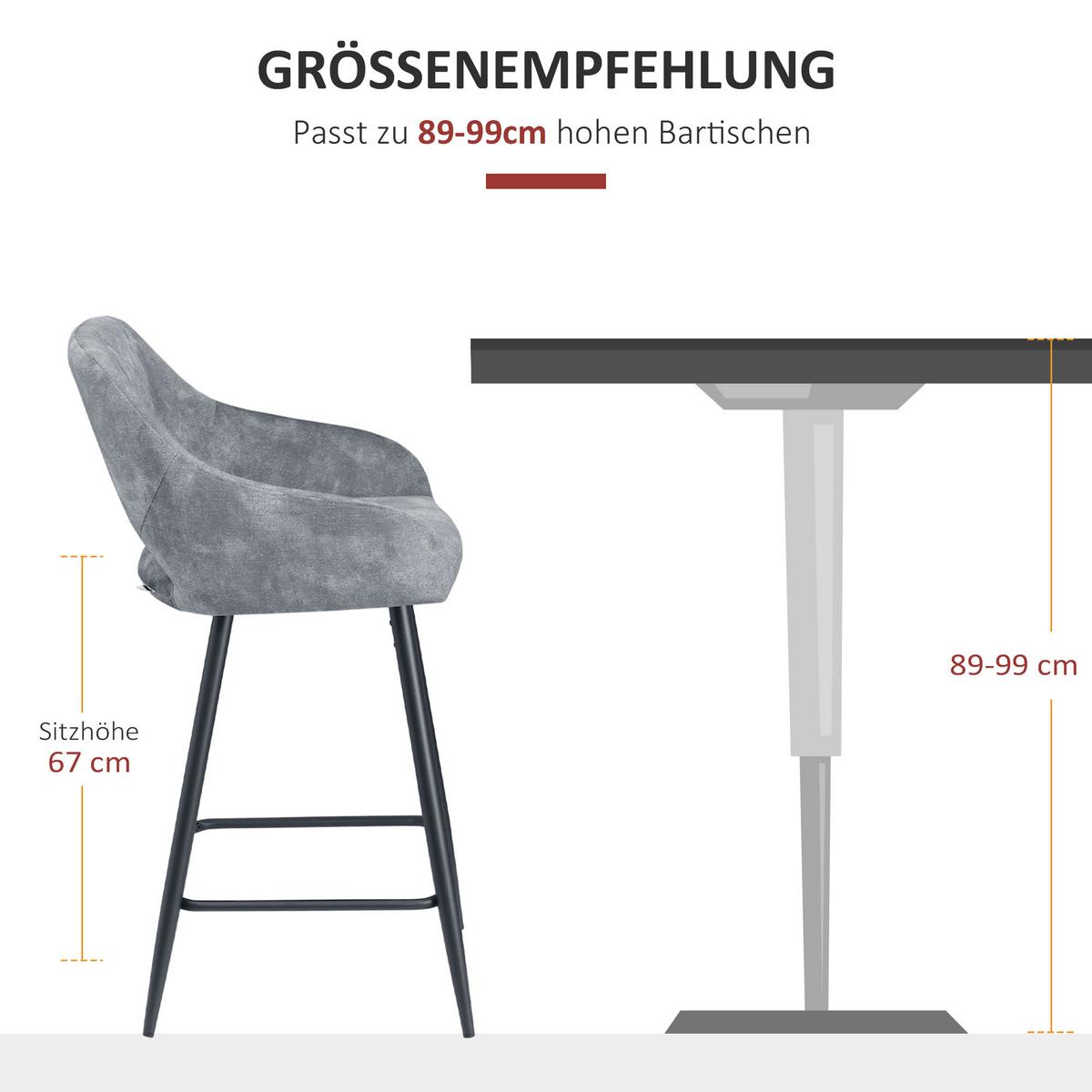 BARHOCKER 2er-Set Barstühle Bistrohocker mit Fußstütze Küchenstuhl Grau - Grau, Kunststoff (56/98/50cm) - HOMCOM