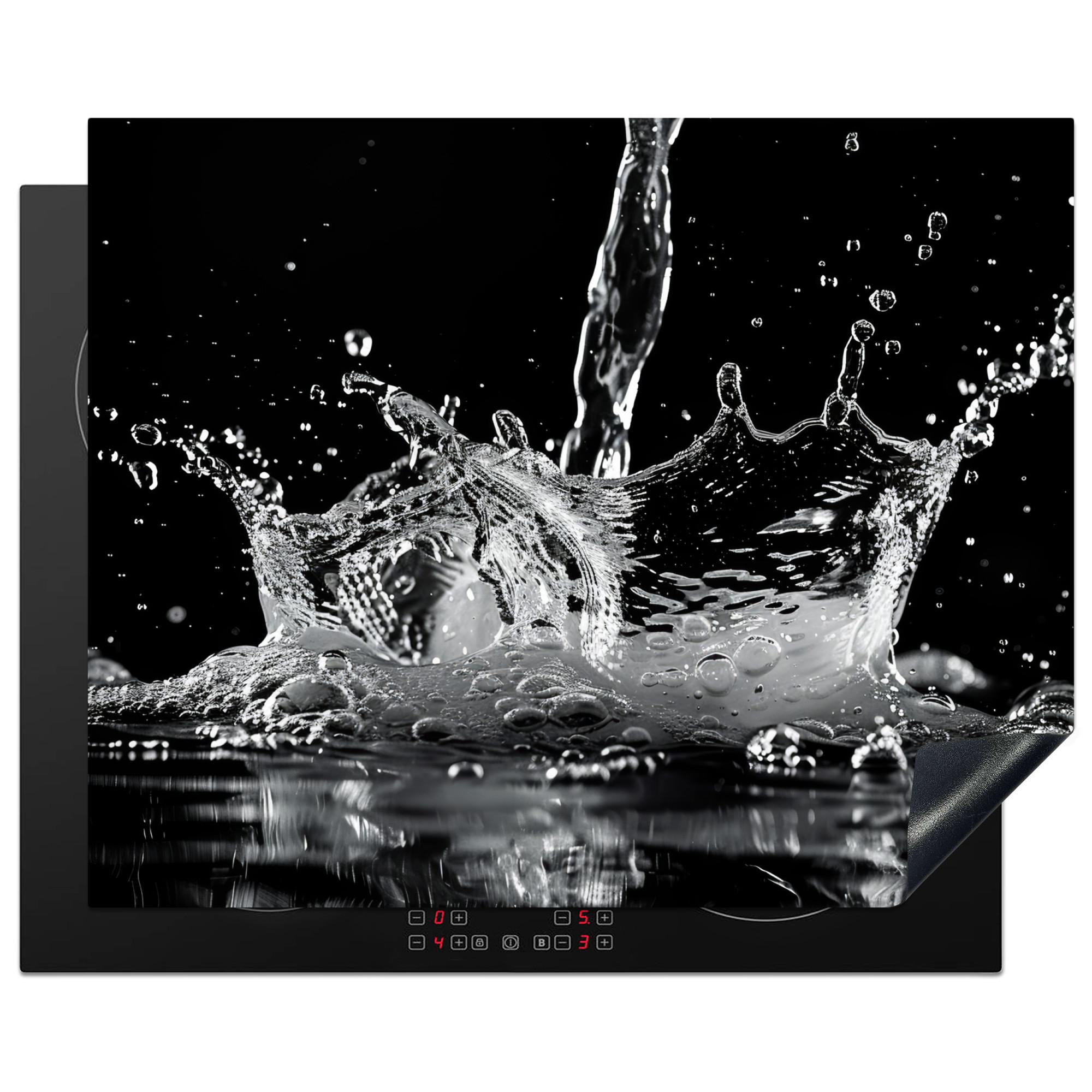 HERDABDECKPLATTE Wasser - Spritzwasser - Schwarz Herdabdeckung Induktionsfeld 65x52 cm - Schwarz, Kunststoff (65/52/0.2cm) - MuchoWow