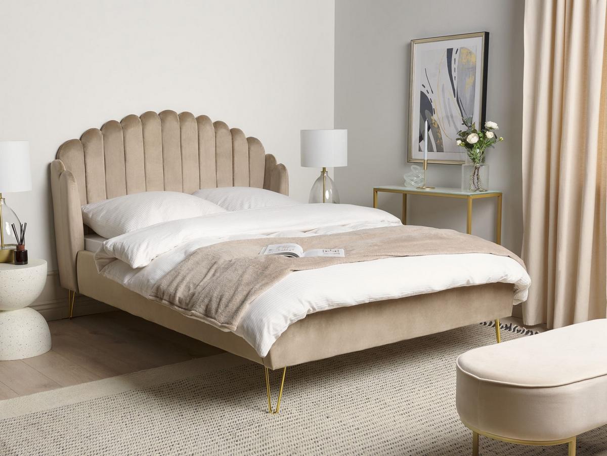 BETT mit Lattenrost 140/200 cm Samtstoff Taupe Ambillou - Taupe, Textil (140/200cm) - Beliani