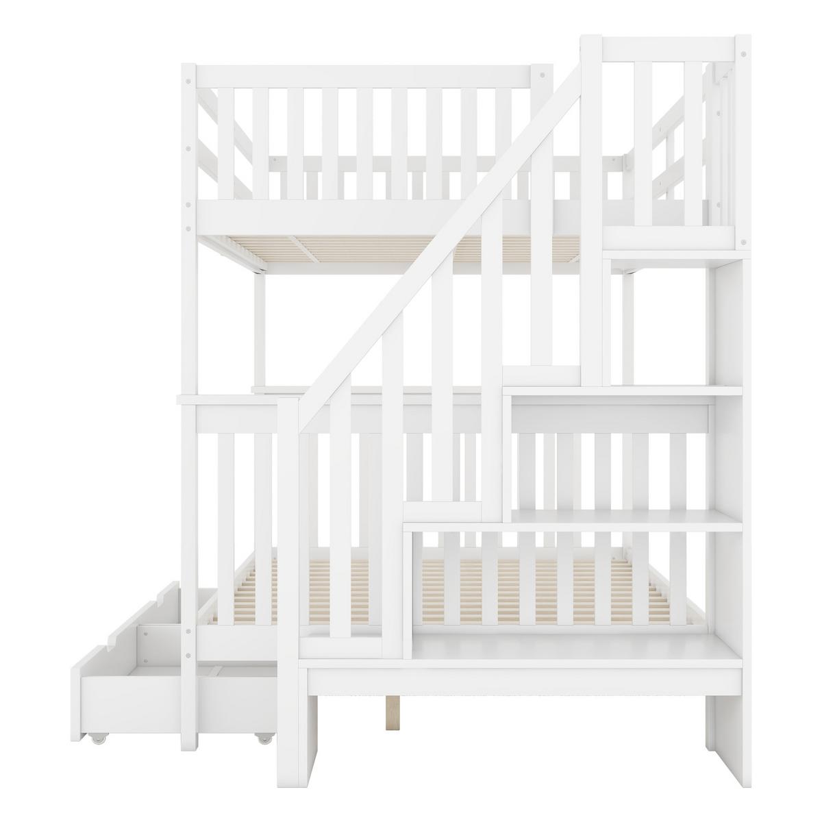 ETAGENBETT kiefernholz weiß 140x200cm mit treppe stauraum - Weiß, Holz (140/200cm) - Urban Meuble