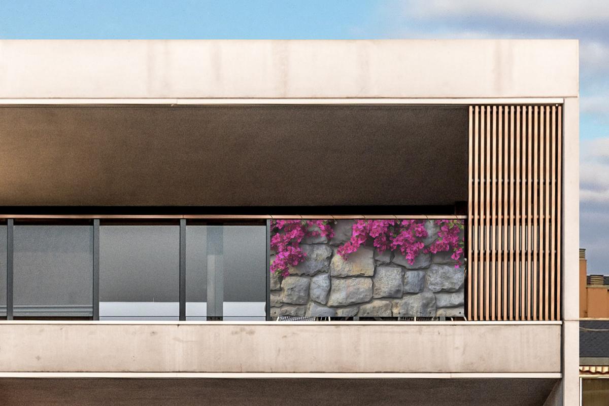 BALKON-SICHTSCHUTZ Bougainvillea - Steinmauer - Rosa Witterungsbeständig 200x90 cm - Magenta, Kunststoff (200/90cm) - MuchoWow