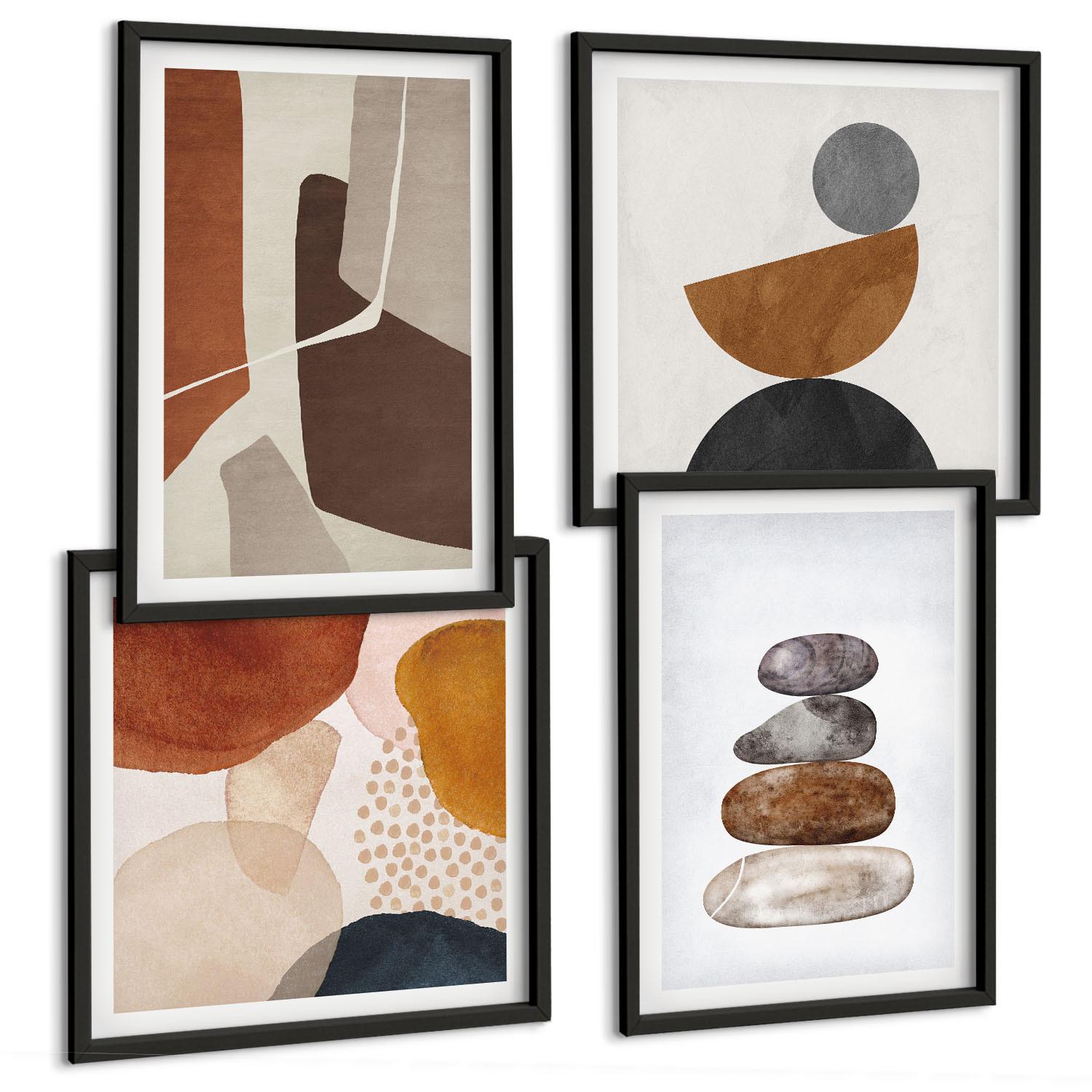 BILDER SET 4er Set - 50x50 cm & 40x60 cm Schwarzer Rahmen - Abstrakte Malerei Dekorationen - Schwarz, Kunststoff (50/50cm) - TULUP