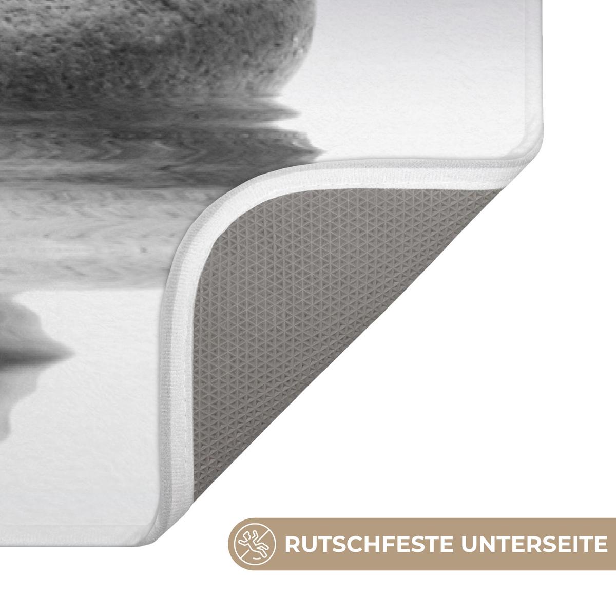 BADEMATTE Steine - Lotus - Weiß - Wasser - Zen 90x60 cm - Weiß, Textil (90/60cm) - OnlyWow