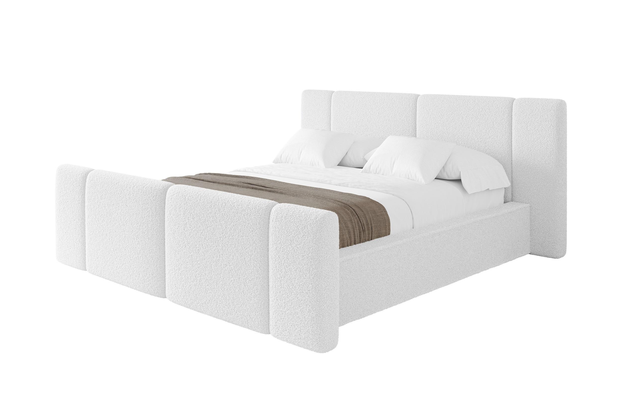 POLSTERBETT mit Bettkasten, Fußteil und Lattenrost, Bett mit Matratze H3/H4 - RIVO-Z 140x200 Weiß - Weiß, Holzwerkstoff/Textil (140/200cm) - ALTDECOR
