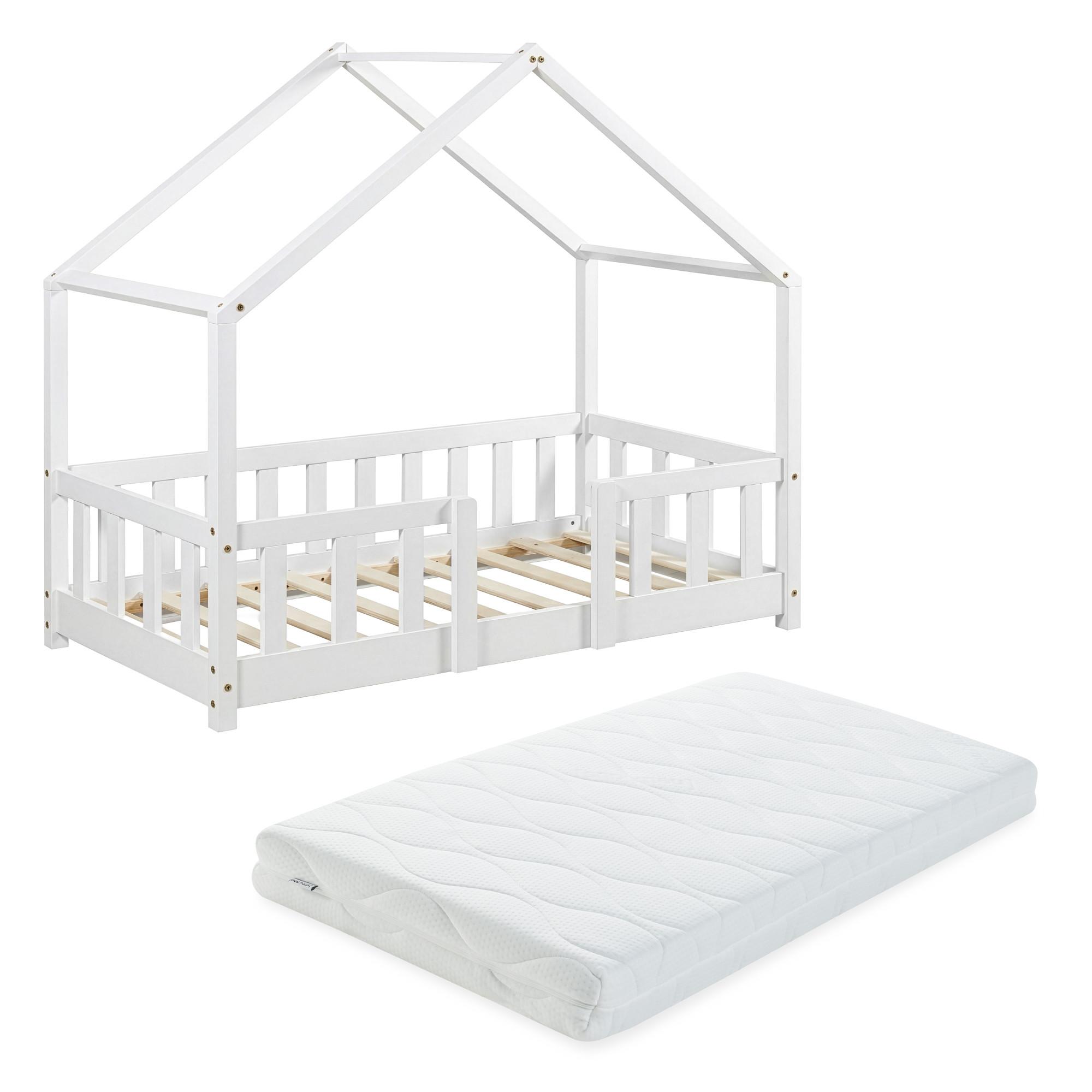 HAUSBETT Treviolo mit Matratze - Weiß, Holz/Textil (70/140cm) - [en.casa]