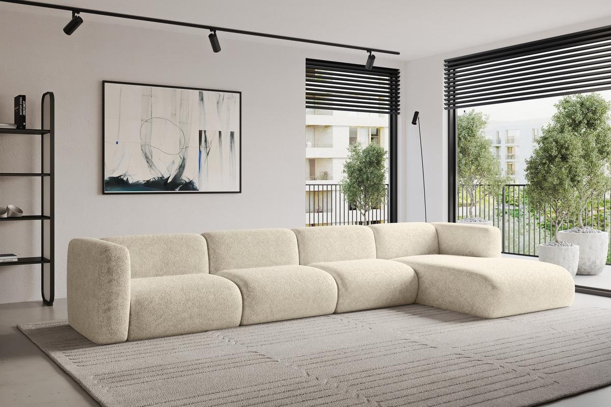 ECKSOFA Ottomane Rechts MIRA-L3 409x179x70 Creme Velours - Creme/Schwarz, Holzwerkstoff/Kunststoff (409/179cm) - ALTDECOR