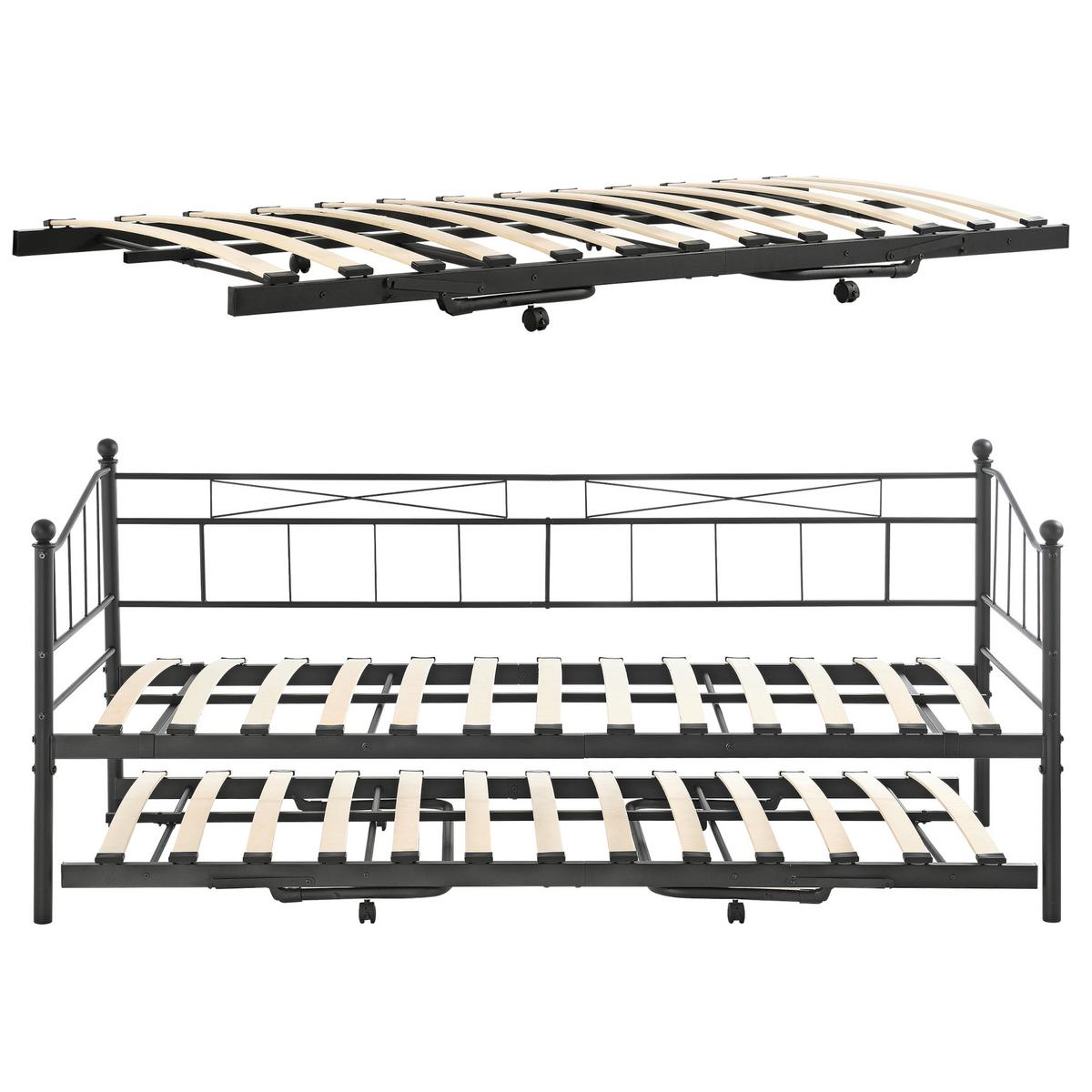 TAGESBETT Skutskär - Schwarz, Metall (90/200cm) - [en.casa]