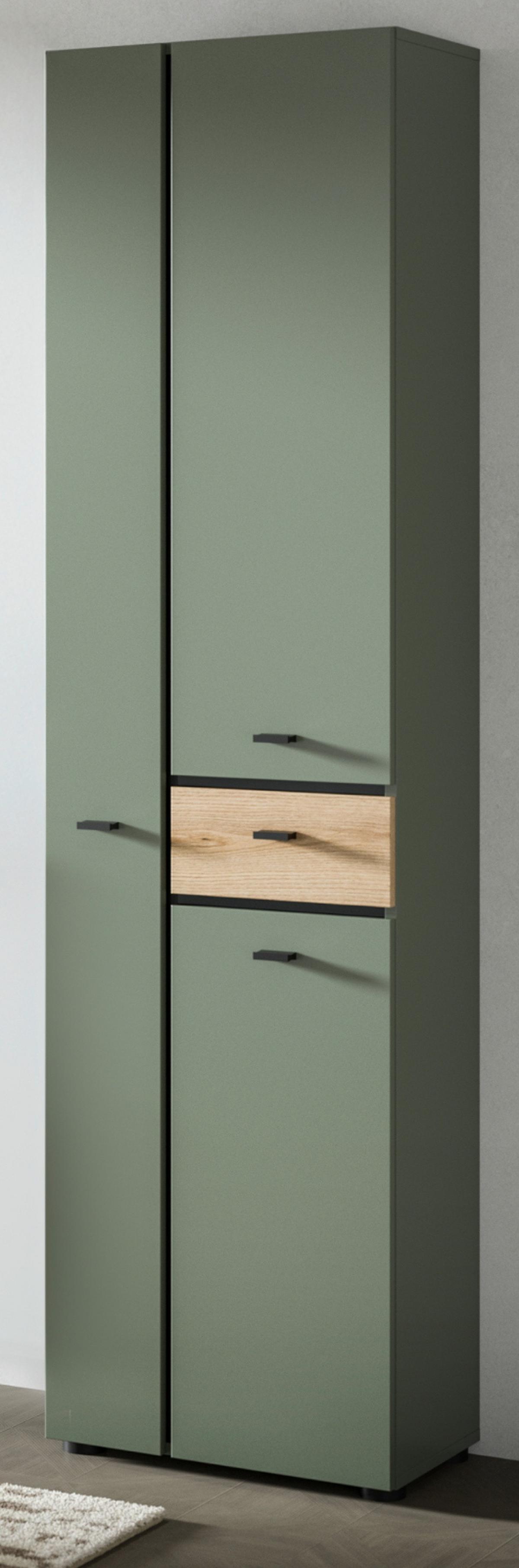 HOCHSCHRANK grün, Evoke Eiche 51 x 191 cm, Badschrank mit viel Stauraum - Eichefarben/Schwarz, Holzwerkstoff/Kunststoff (51/191/30cm) - Inn.Furn