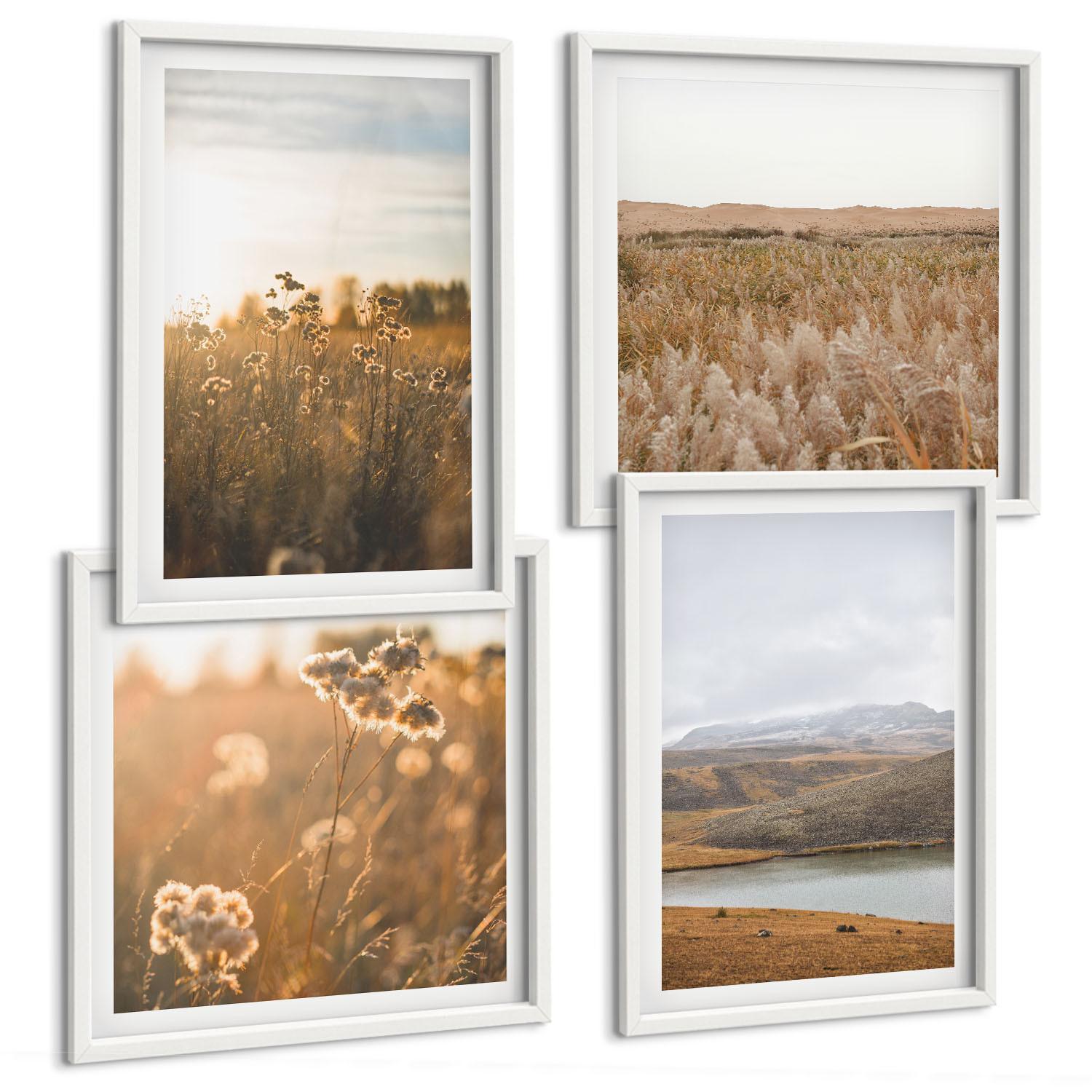 BILDER SET 4er Set - 50x50 cm & 40x60 cm Weißer Rahmen - Landschaften Wiesen Berge See - Weiß, Kunststoff (50/50cm) - TULUP