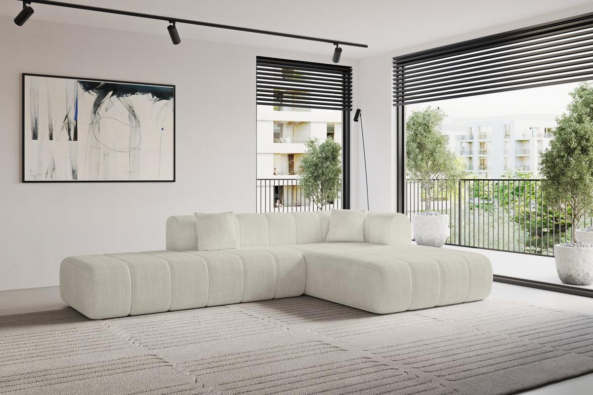 ECKSOFA Ottomane Rechts BILA-L 289x176x71 Creme Cord - Creme/Schwarz, Holzwerkstoff/Kunststoff (289/176cm) - ALTDECOR