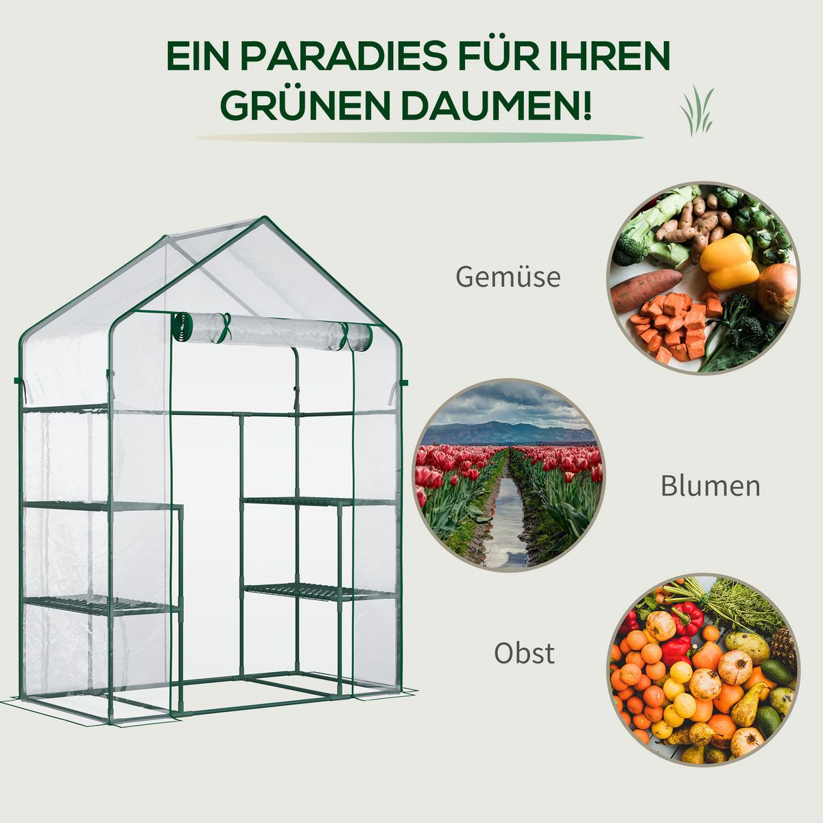 FOLIENGEWÄCHSHAUS, Transparent, Metall, PVC-Kunstoff - Transparent, Kunststoff (73/195/142cm) - Outsunny