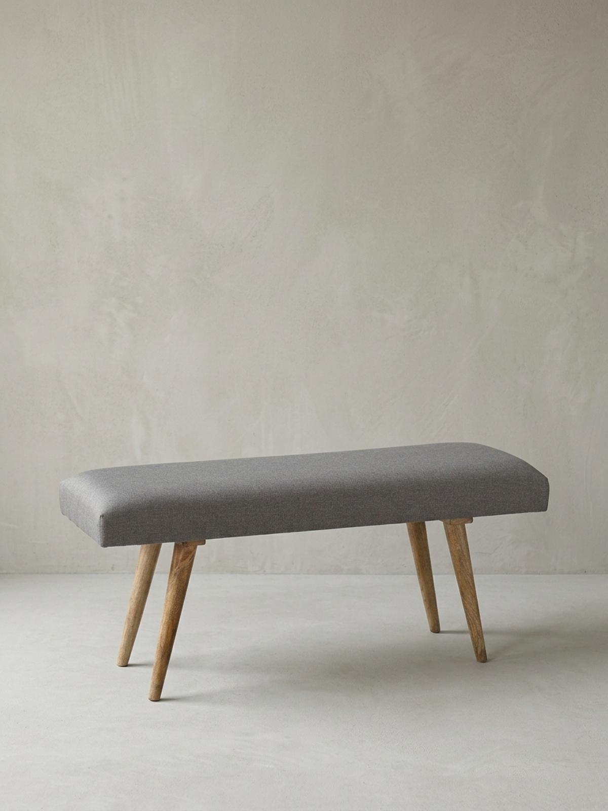 SITZBANK SILE Retro Stil Stoffbezug Massivholz, Grau 117x38x51 cm - Braun/Grau, Mangoholz/Textil (117/51/38cm) - KADIMA DESIGN