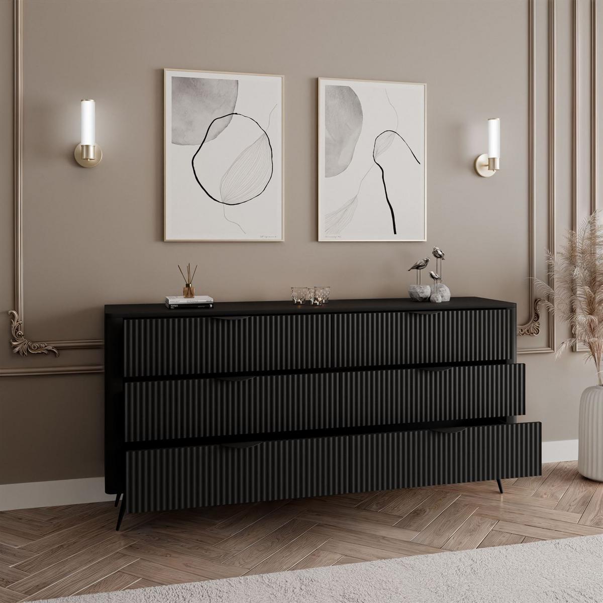SIDEBOARDS SCARLETT 6S MIT SCHUBLADEN SCHWARZ - Schwarz, Holzwerkstoff (163/81/38cm) - Lookway