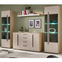 WOHNWAND Kaschmir, Eiche 4-teilig 290, Schrankwand in modernem Design - Kaschmir/Eichefarben, Glas/Holzwerkstoff (290/200/42cm) - Furn.Design