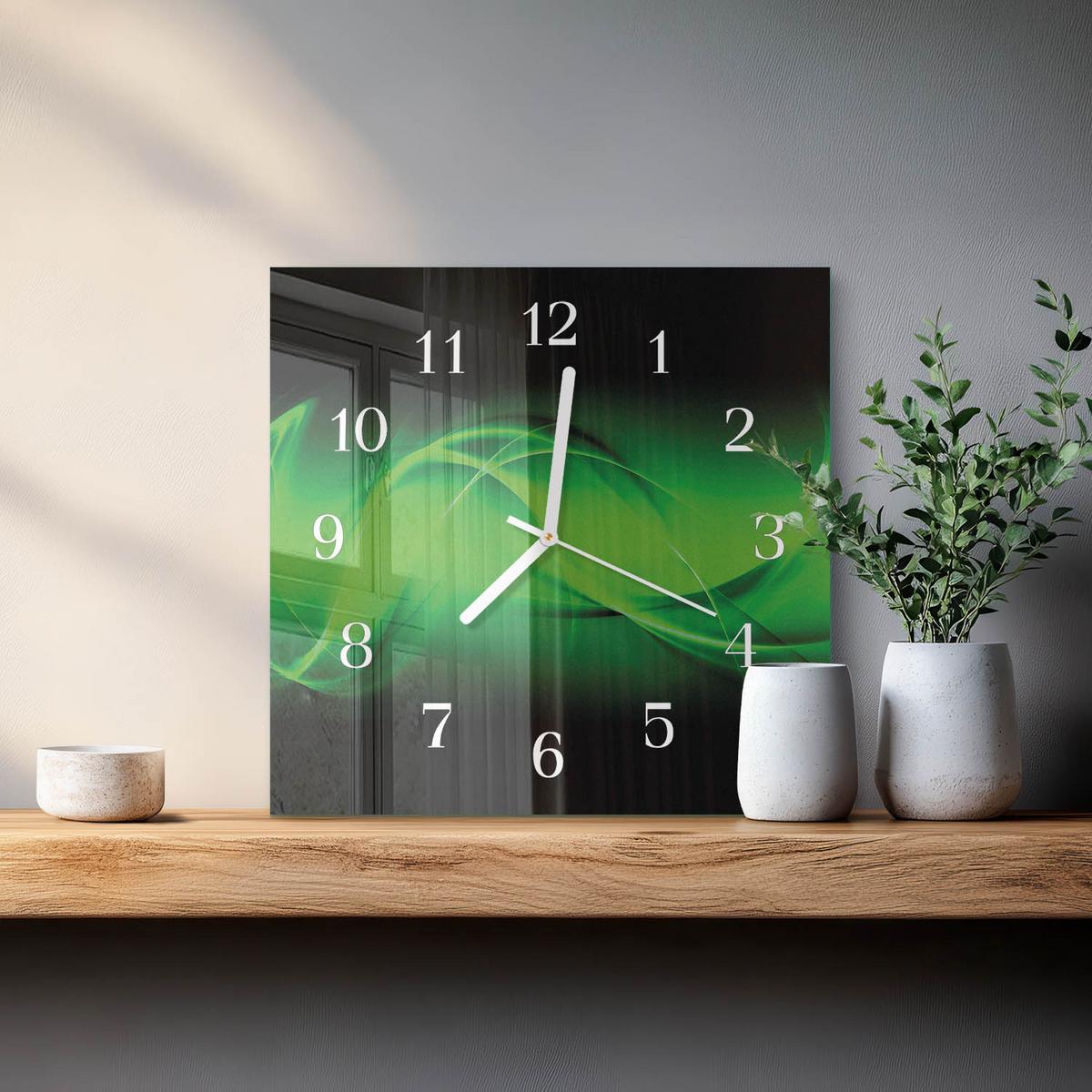WANDUHR aus Glas 30x30 cm - Abstraktion - Grün, Glas (30/30/0.4cm) - TULUP
