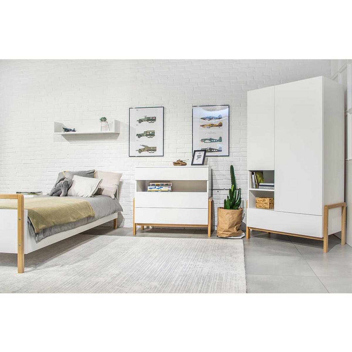 SCHRANK 2 Türen Weiß und Holz - Weiß, Holzwerkstoff (100/180/55cm) - Petits-meubles