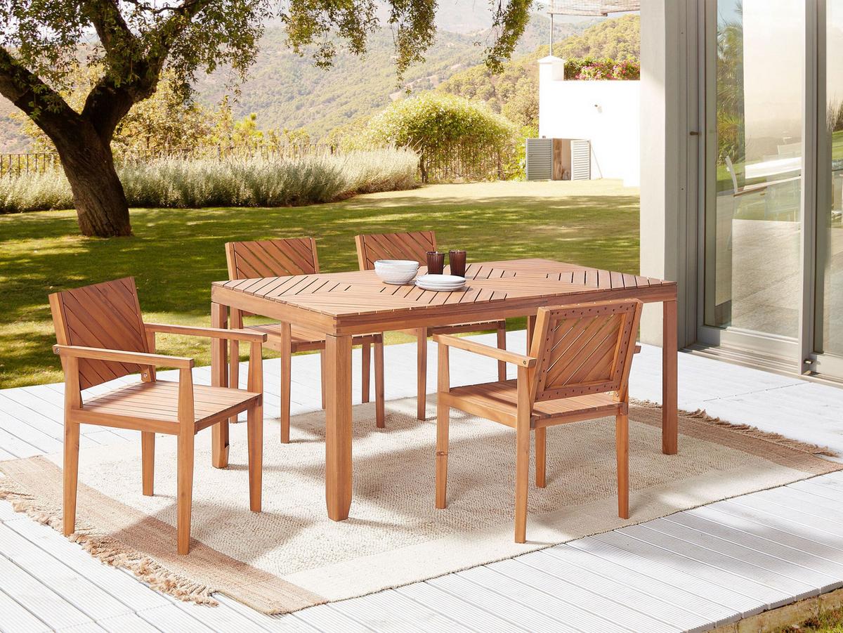 GARTENMÖBEL SET 4-Sitzer Akazienholz hellbraun Baratti - Hellbraun, Holz - Beliani