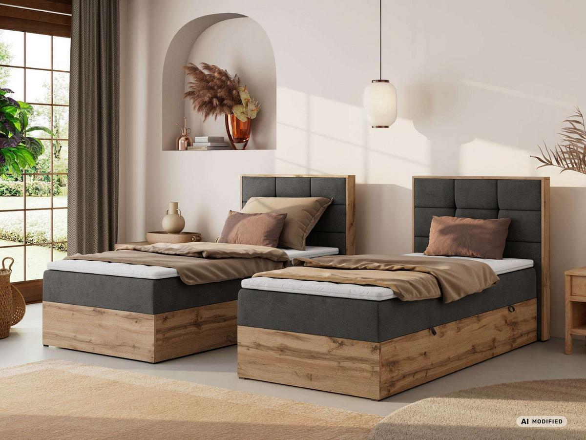 BOXBETT ALBERO 1 90/200 - Dunkelgrau Velvet - Topper Visco - H4 - Rechts - Dunkelgrau/Schwarz, Kunststoff/Textil (90/200cm) - MKS
