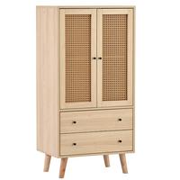 HIGHBOARD mit Rattantüren und 2 Schubladen in Eicheoptik - Eichefarben, Holzwerkstoff (60/120/40cm) - Urban Meuble
