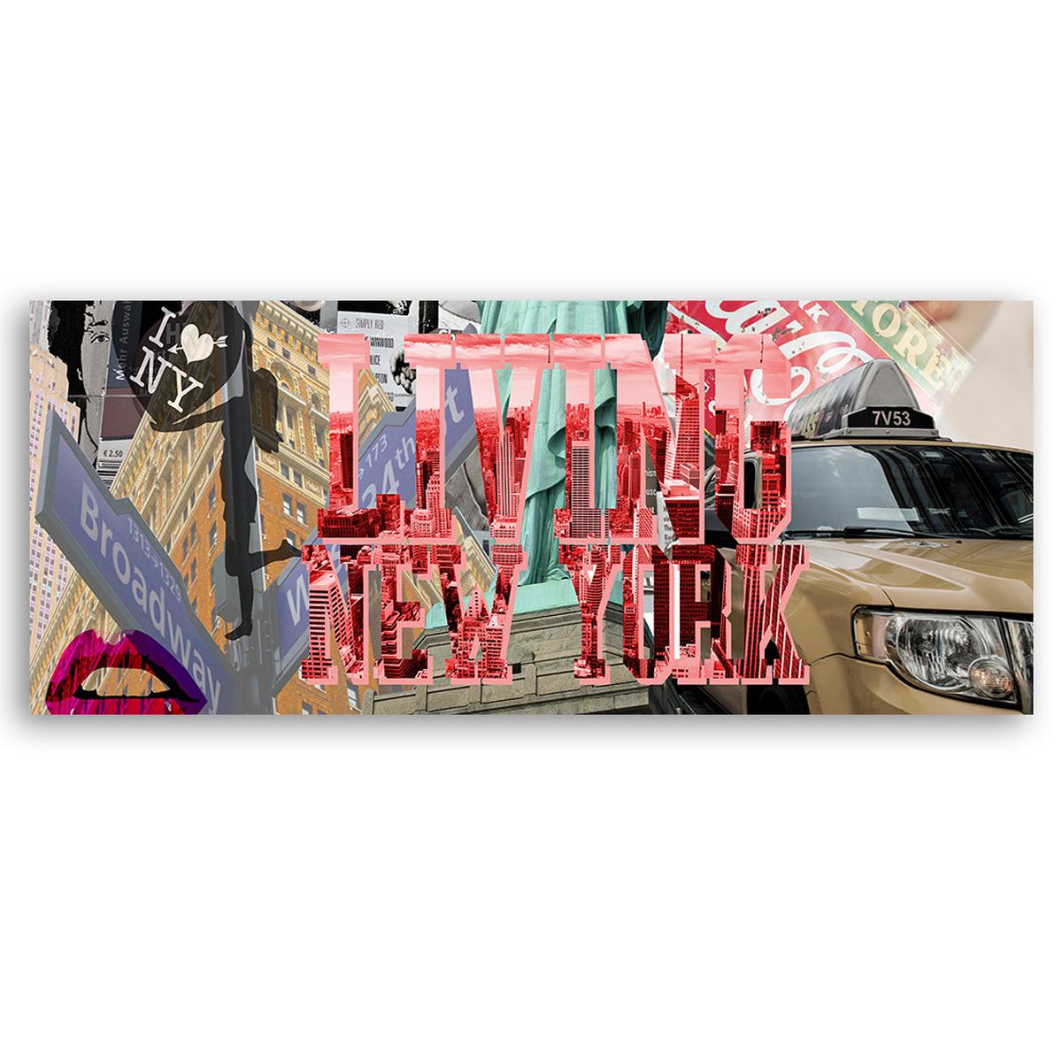WANDBILD Wandbildunterschrift lebendiges new york - Multicolor, Textil (90/30cm) - Feeby