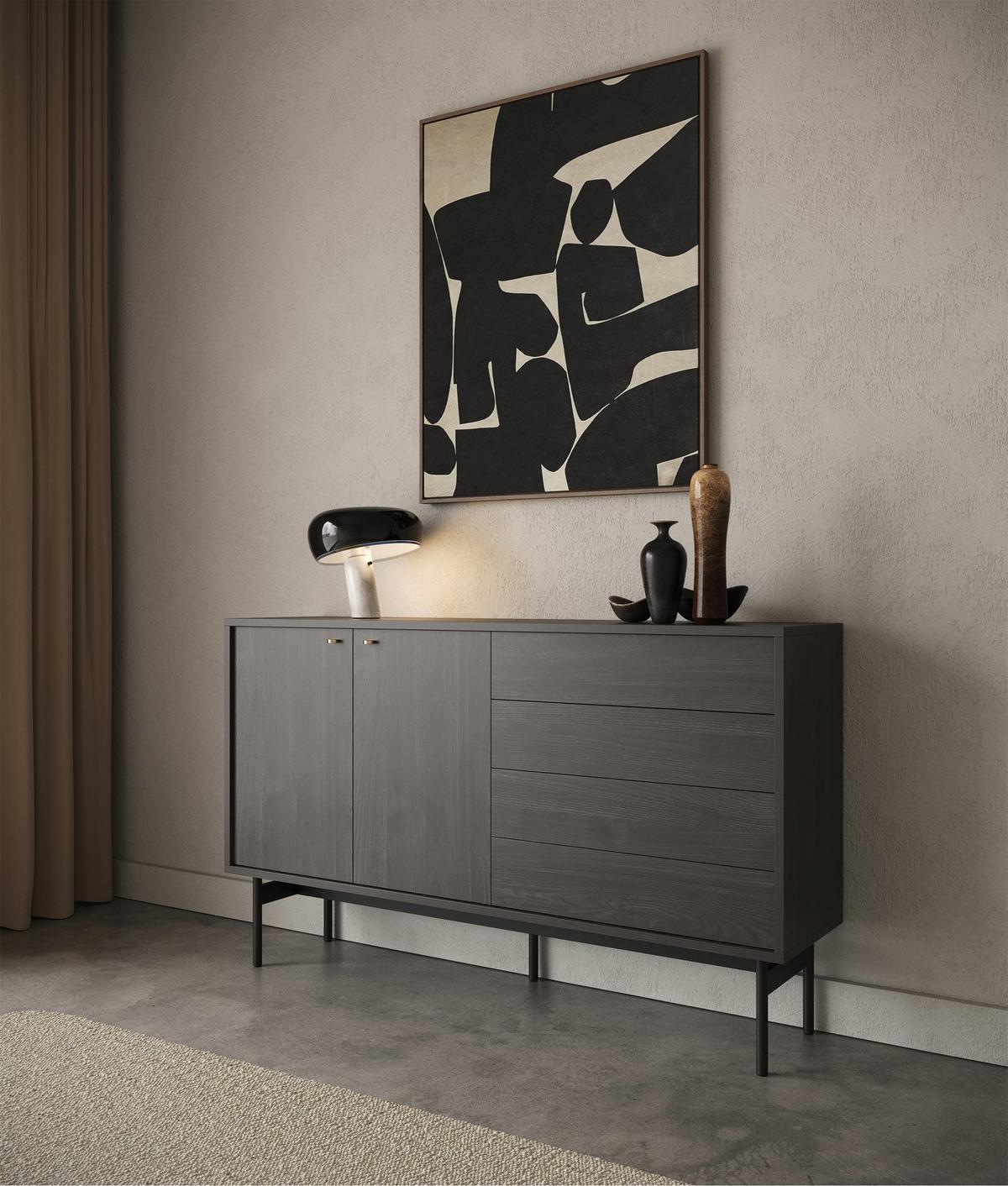 SIDEBOARD Olar II PORTLAND ESCHE SCHWARZ 154 CM - Goldfarben/Schwarz, Holzwerkstoff/Metall (154/92.5/38cm) - Selsey