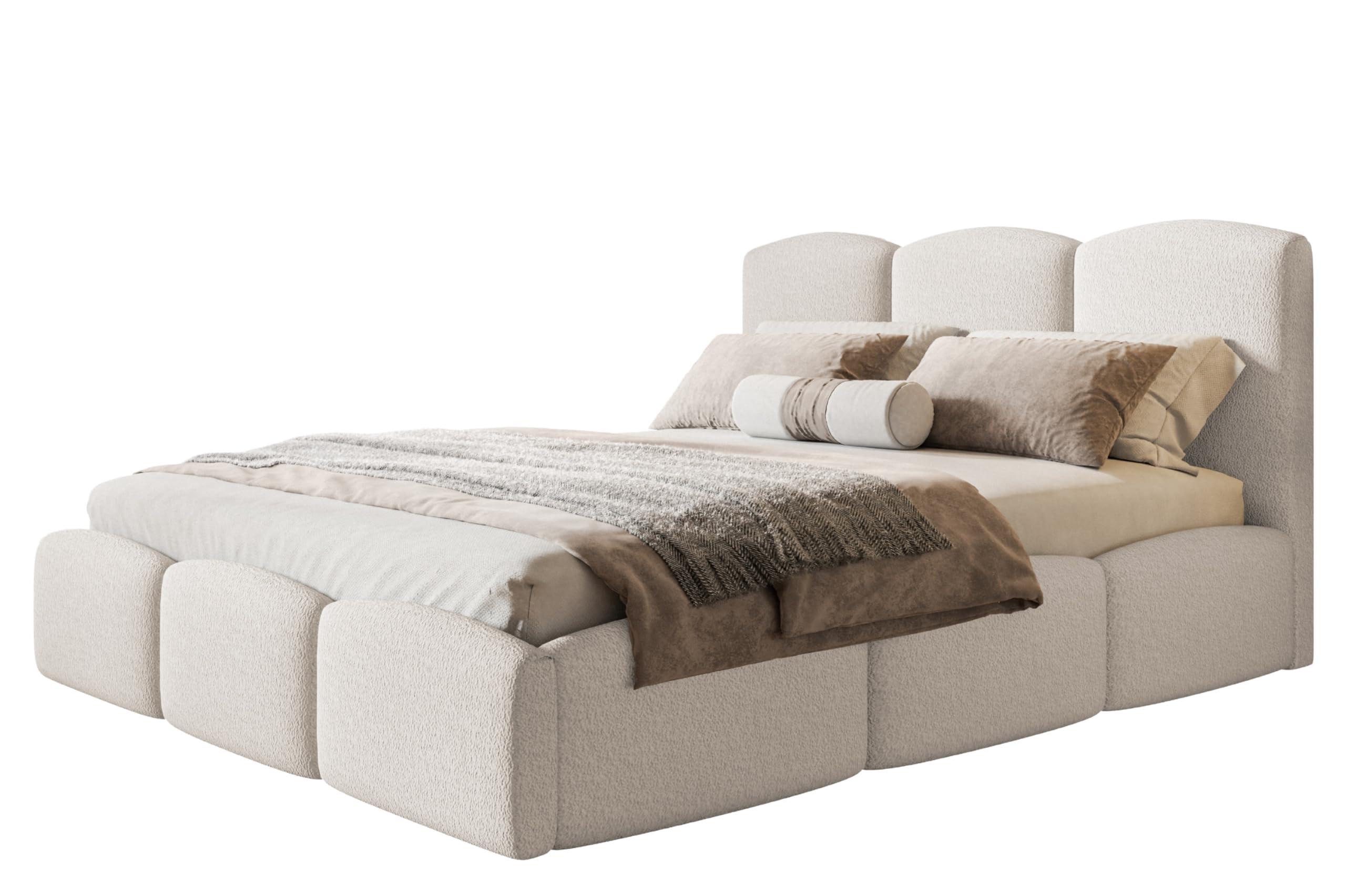 BETT 120x200 - Polsterbett mit Bettkasten und Metallrahmen - Modern Betten - Kuscheliger Catch-Me-Stoff - Kollektion Zoya - Weiß - Weiß, Holz/Textil (120/200cm) - Alpi-Möbel