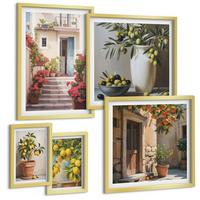 BILDER SET 5er Set - 50x50 cm & 20x30 cm & 40x60 cm Goldrahmen - Italienische Zitrus-Modeplakate - Goldfarben, Kunststoff (40/60cm) - TULUP