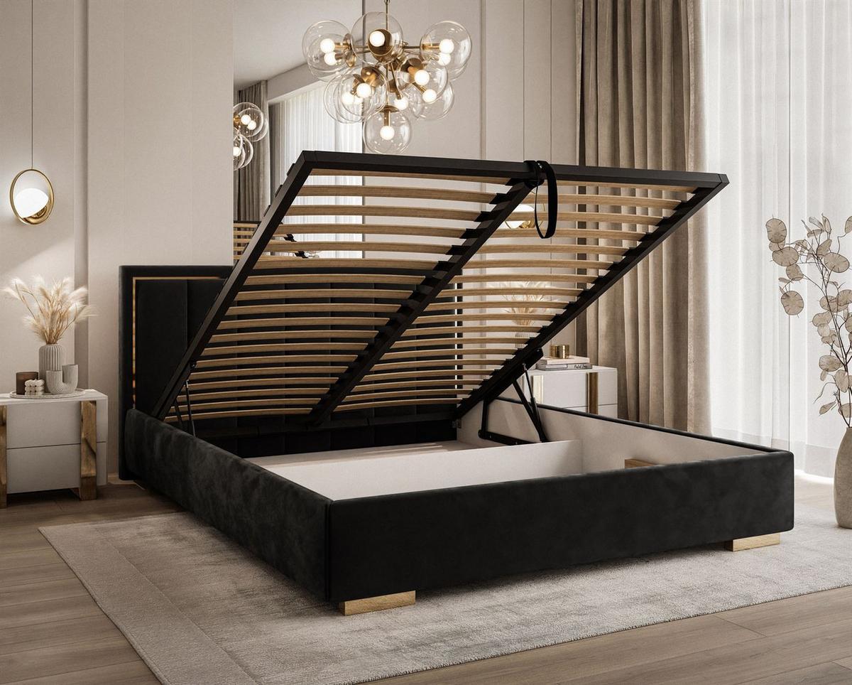 POLSTERBETT AURELIA 120x200 mit Stauraum für Bettwäsche und Rahmen Jasmine 100 - Schwarz, Textil - Lookway