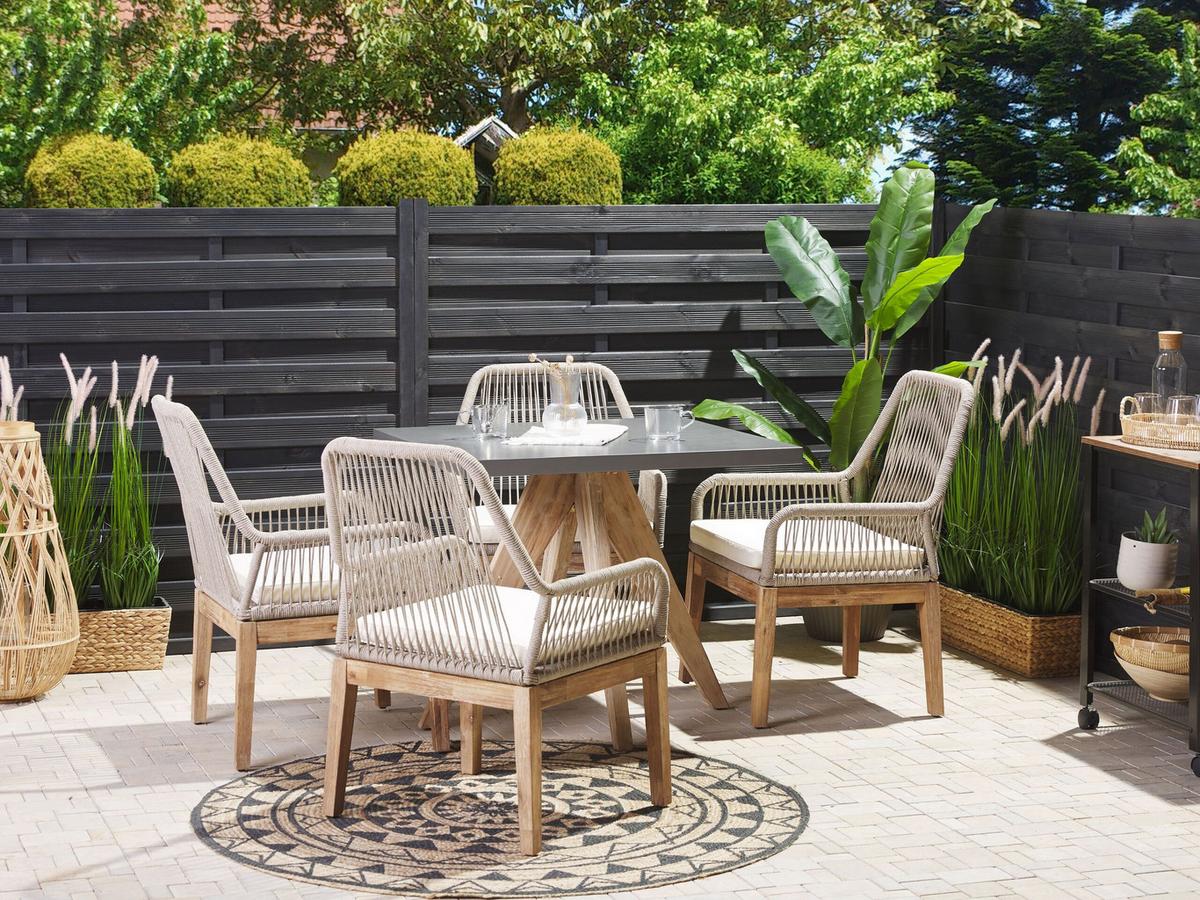 GARTENMÖBEL SET 4-Sitzer Faserzement grau 90/90 cm beige Olbia - Hellbraun/Beige, Stein - Beliani
