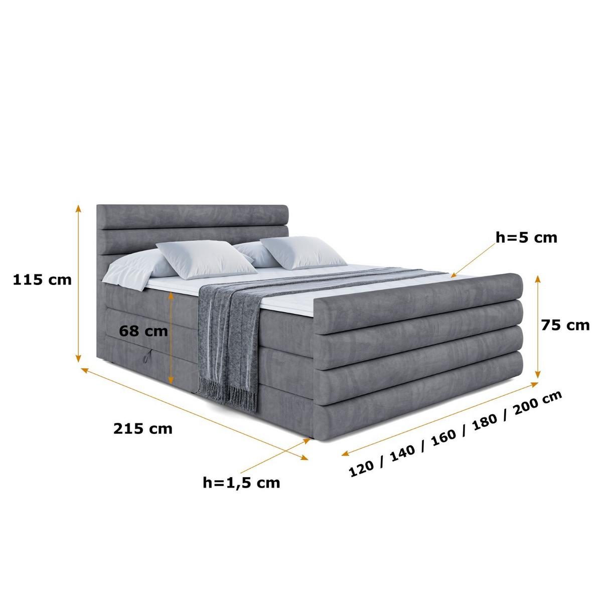 BOXSPRINGBETT CELESTIA-Z KING - 140x200 - H3/H4 - Dunkelgrau - Dunkelgrau, Holzwerkstoff (140/200cm) - ALTDECOR