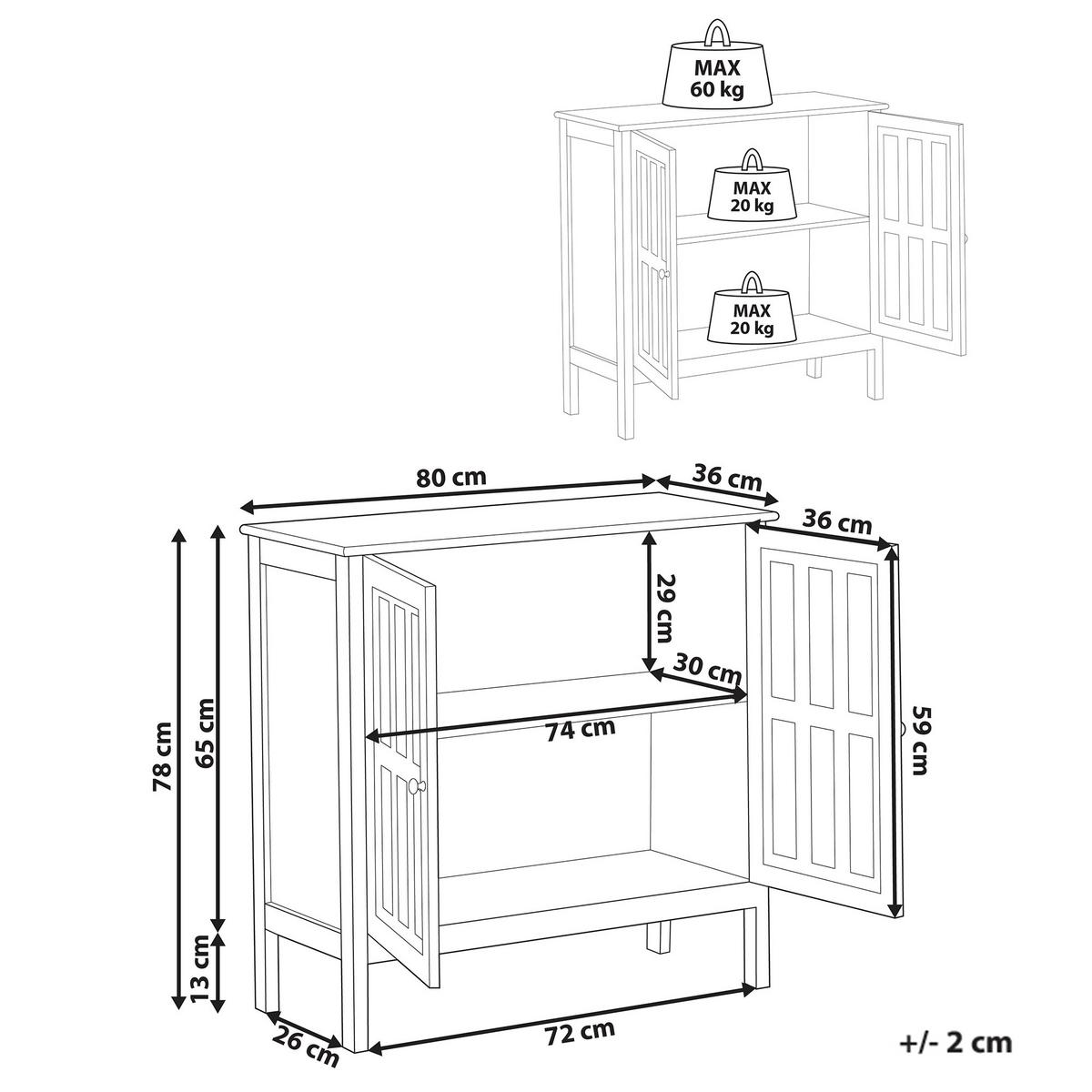 SIDEBOARD mit Glastüren 80 cm Weiß Miram - Weiß, Holzwerkstoff (80/78/36cm) - Beliani