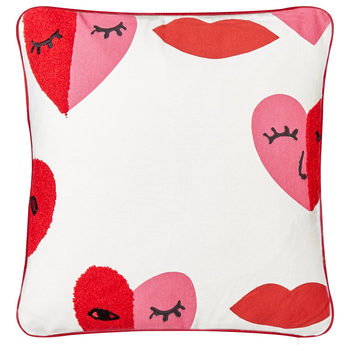 DEKOKISSEN 2er-Set Weiß 45/45 cm Periwinkle - Pink/Rot, Naturmaterialien (45/45cm) - Beliani