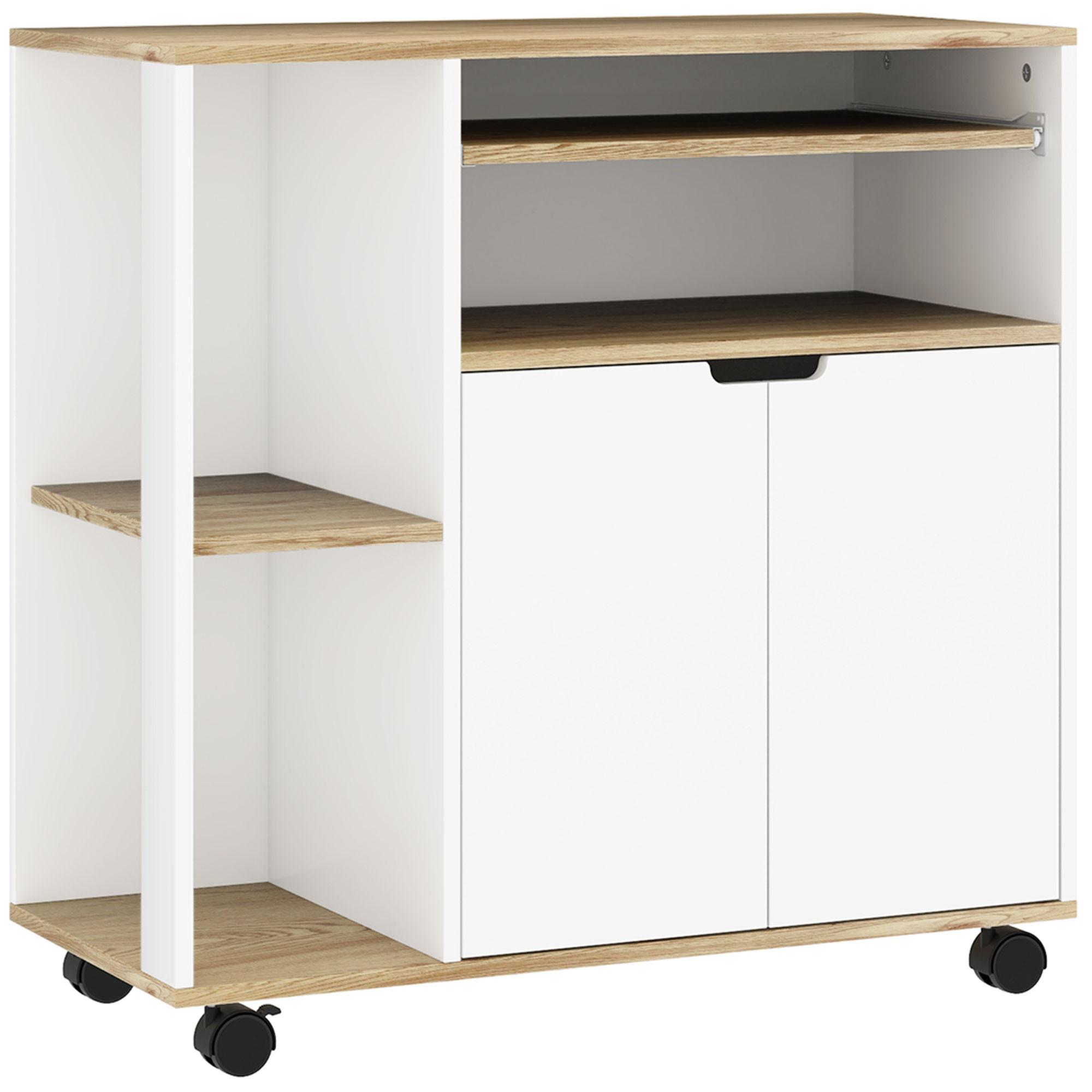 KÜCHENWAGEN Servierwagen mit Schrank, verschiebbaren, verstellbaren Einlegeböden - Multicolor/Schwarz, Holzwerkstoff/Kunststoff (40/82/80cm) - HOMCOM